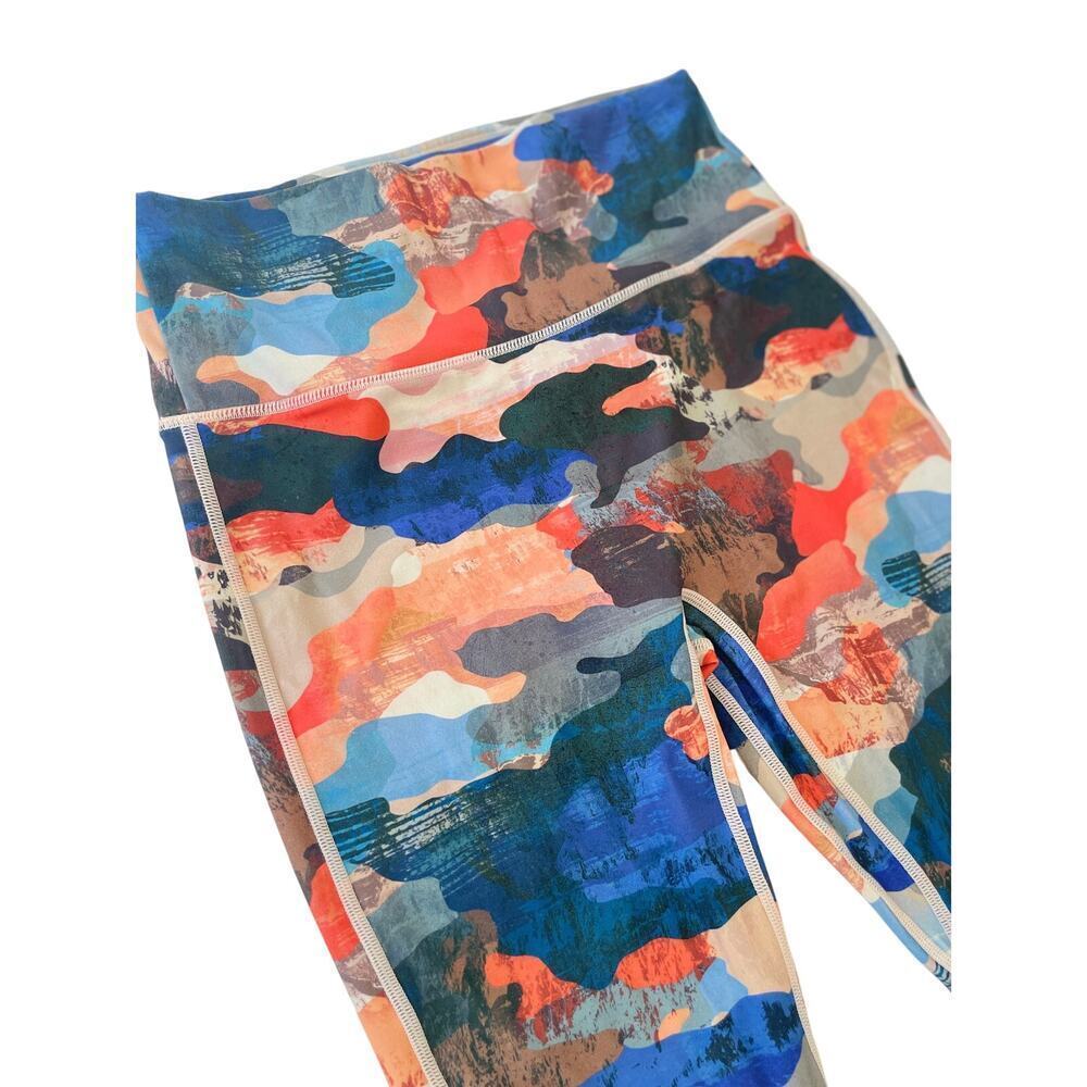 FABLETICS HIGH WAISTED LEGGINGS SZ SMALL ROYAL BLUE ORANGE CAMO PHONE POCKET - Picture 14 of 16